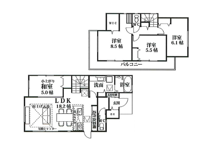 【間取り】 | 川越市岸町2丁目　新築一戸建住宅　全1棟　(ふじみ野店) | 水回り集中設計につき家事効率良好！WICなど収納も多くスッキリ暮らせるゆとりの4LDK。※図面を基に作成しています。現況と異なる場合は現況を優先いたします。