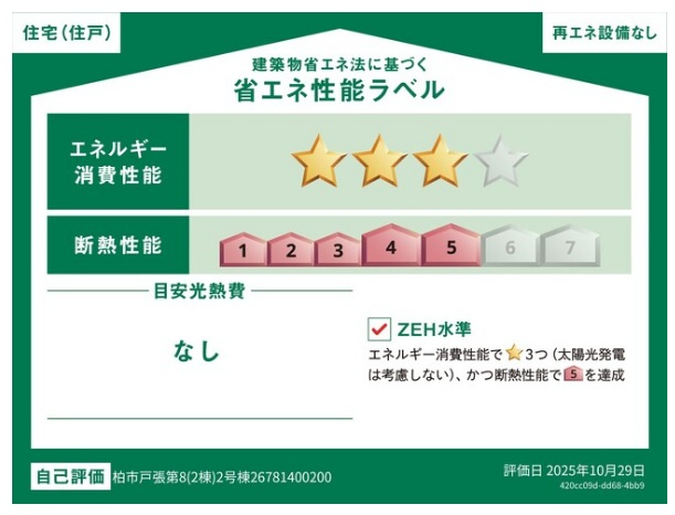 柏市戸張新築戸建（戸張第８）の省エネ性能ラベル|省エネ性能ラベル・ZEH水準