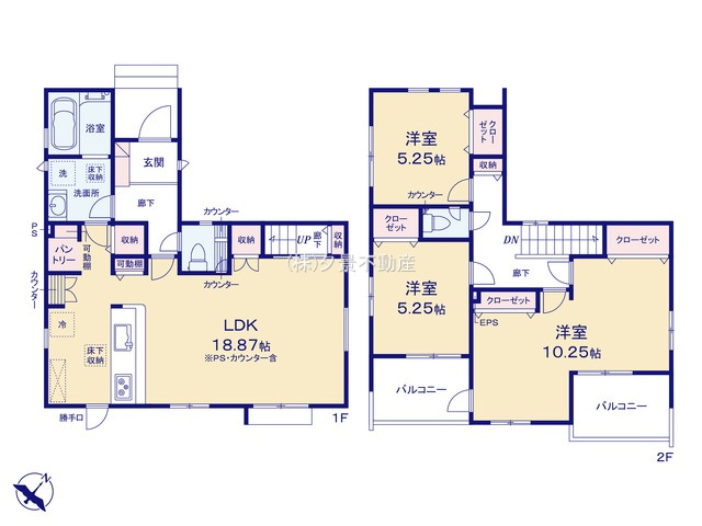 《仲介手数料無料》桶川市北１丁目3-9新築一戸建てブルーミングガーデンの間取り