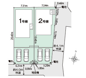 伊勢原市白根　新築戸建　全2棟1号棟の区画図