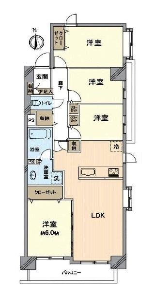 所沢けやき台パーク・ホームズの間取り|南東角部屋、4LDKの間取りです。
