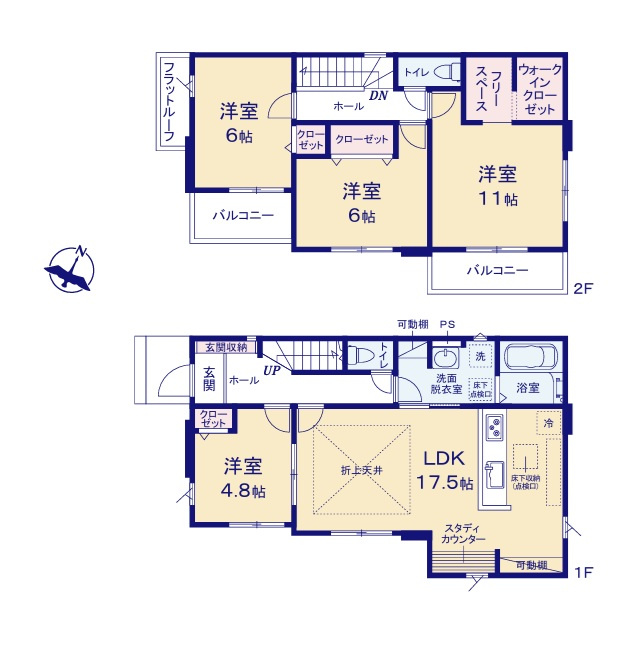 ケイアイフィット　日立市東大沼町　11期 　2の間取り|　
☆全室明るい南向き。全居室に大容量の収納スペース配備。洗面室2WAY出入り口で生活動線がコンパクト、家事動線もラクラクです♪