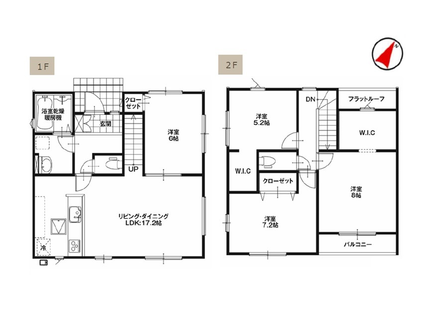新築　伊勢崎市今泉町1期　2号棟の間取り|4LDK　建物約31坪　リビング広々17.2帖！大容量のウォークインクローゼット付き！
