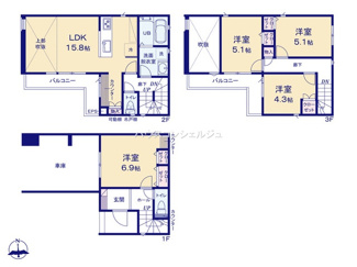 【間取り】 | 名古屋市北区東水切町2丁目15【仲介手数料無料】新築一戸建て　1号棟