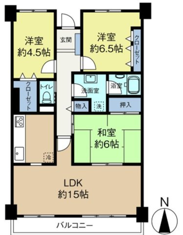 KAVC・コルポラレアルスの間取り|15帖のLDKと隣接した6帖の和室。
お友達を呼んでのホームパーティーなどの時には、仕切りを外し、開放感あふれる空間に！
