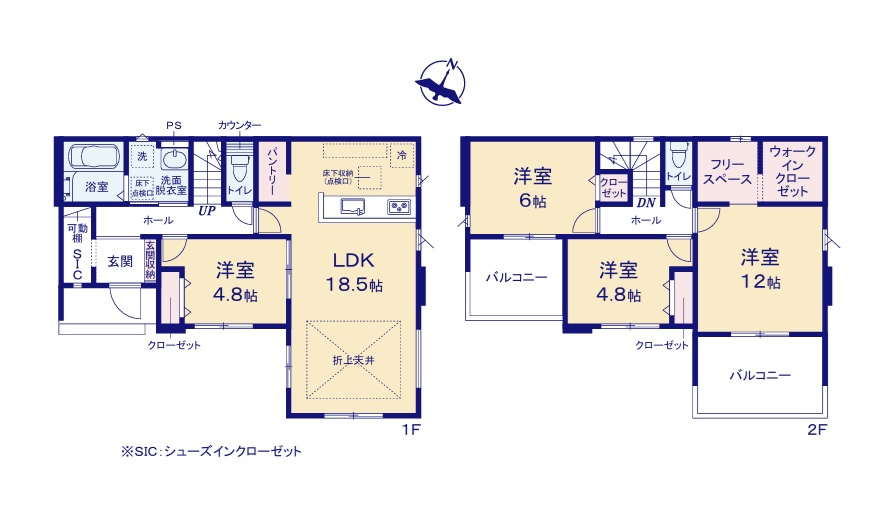ケイアイフィット　日立市東大沼町　11期 　5の間取り|　
☆LDK広々18.5帖、全室明るい南向き。玄関もスッキリ片付くSIC、人気のキッチンパントリーなど収納スペース充実です。