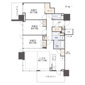 【間取り】 | シティタワー東梅田パークフロント | 【間取り】15階・北西角住戸☆各居室収納付き＆WIC＆SIC付き◎