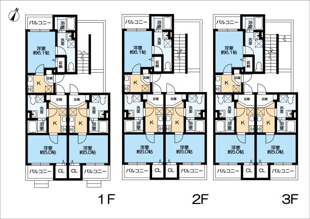 LA BUONA STELLA御影の間取り|3階建て1Kx9戸です。