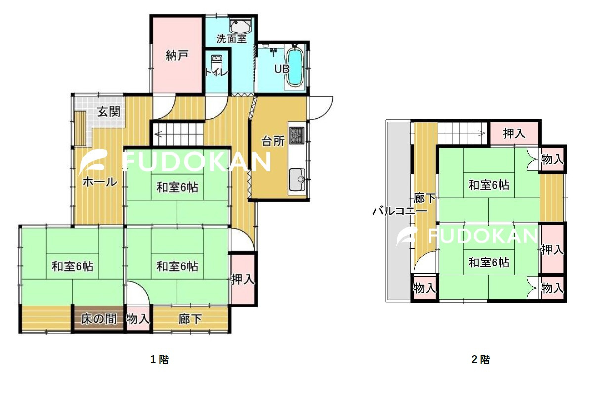 山形市蔵王半郷【中古住宅】の間取り|1・２階間取り図