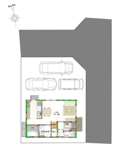 オール電化デザイナーズハウス藍住町東中富建売④の区画図
