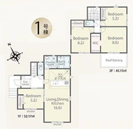 所沢市下安松・全2棟　新築一戸建　1号棟　～LDK16帖～