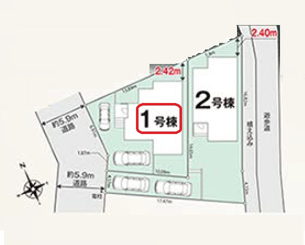 所沢市下安松・全2棟　新築一戸建　1号棟　～LDK16帖～の区画図|【全2棟・1号棟】土地面積130.07平米（約39.34坪）