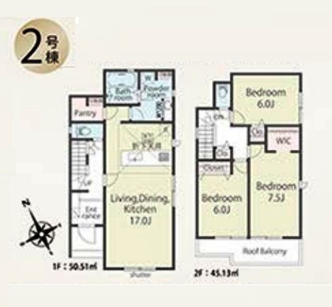 所沢市下安松・全2棟　新築一戸建　2号棟　～LDK17帖～