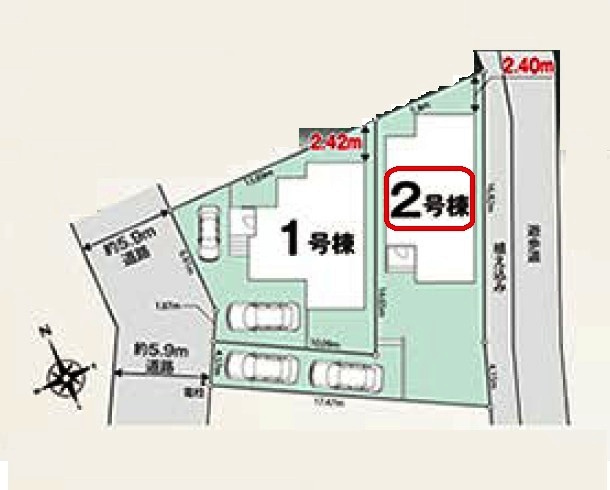所沢市下安松・全2棟　新築一戸建　2号棟　～LDK17帖～の区画図|【全2棟・2号棟】土地面積158.13平米（約47.83坪）