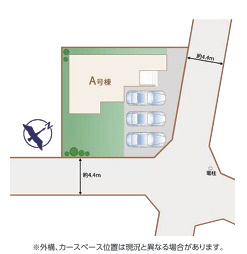 小美玉市栗又四ケ　新築戸建ての区画図|カースペース並列3台可能♪