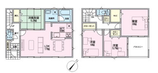 【間取り】 | 甲斐市志田 新築戸建全3棟 3号棟 塩崎駅歩7分 お庭広々 |  建物面積98.81ｍ2 4LDKの間取り 2階全室2面採光+南向き