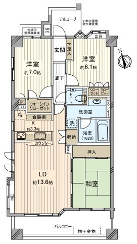 ライオンズグローベル小手指ウエストアヴェニューの間取り|6階建て2階部分、南向きにつき陽当たり・通風良好の3LDKです。