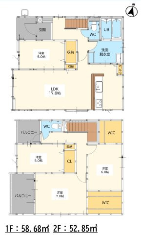 久留米市南４丁目の新築一戸建の間取り|人気の平屋です♪家族のコミュニケーションも増えるリビング階段です。「ただいま！」「おかえり！」が聞こえる明るい家庭♪
各部屋２面採光で明るく風通しOKです♪