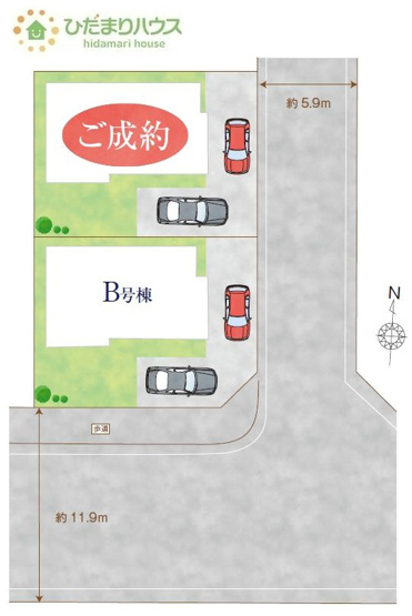 【区画図】 | 我孫子市湖北台5丁目11番　新築戸建　B号棟 | カースペースは2台分確保!(^^)!
（B号棟）