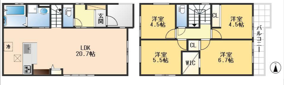 豊中市春日町1丁目　新築戸建の間取り