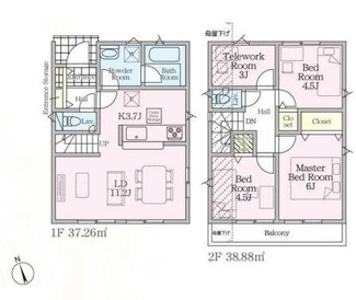 【間取り】 | 府中市清水が丘3丁目　全9棟　6号棟　仲介手数料無料 | ３SLDK
