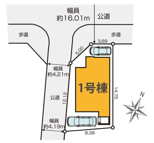 所沢市上安松・全1棟　新築一戸建　～1部屋増やせる～の区画図|カースペース2台分。