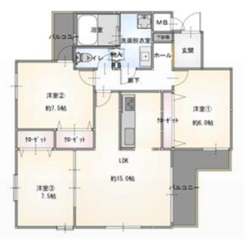 ヴェルドール住吉川の間取り|LDK15帖と隣接した洋室7.5帖。お友達を呼んでのホームパーティーなどの時には、仕切りを外し、開放感あふれる空間に！
