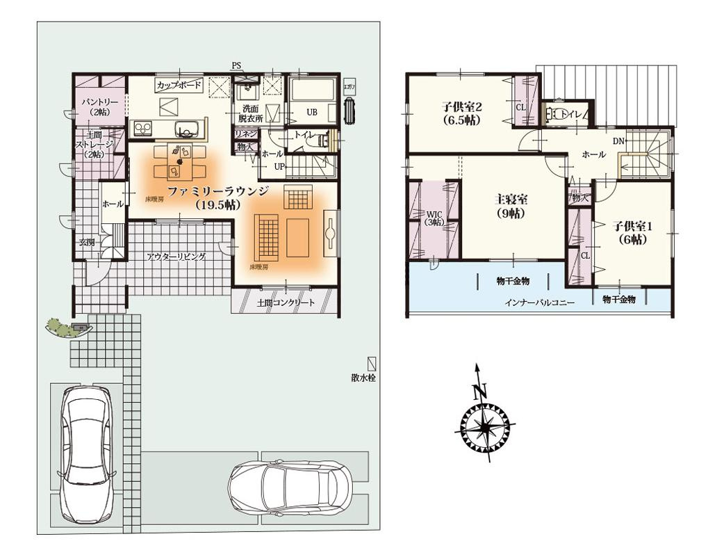 古河市上辺見　中古一戸建ての間取り|床暖房つき広々19.5帖LDKで家族団らんお過ごしください♪