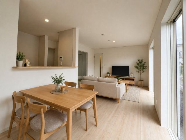 青梅市友田町3丁目　新築戸建全7棟の居間・リビング|LDK16帖！※家具はCGイメージです。
