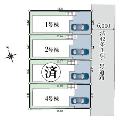 練馬区谷原4丁目　のびのび子育て　ZEH水準省エネ邸宅　全4棟の区画図