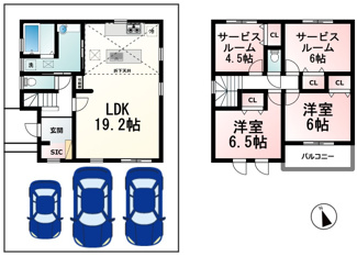 【間取り】 | 草津市上笠３丁目　分譲2区画2号棟