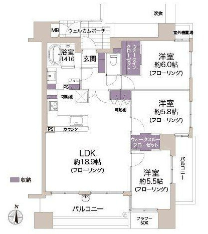 プレステージ淀川グラットシェルの間取り|◆専有面積：78.62㎡、角部屋、3LDK、広々LDK約18.9帖！