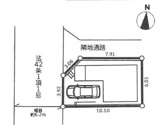【区画図】 | 厚木市妻田北3丁目  1号棟 6期 | 西側約6.2ｍ公道　駐車1台（ビルトインガレージ・車種によります）　敷地面積17.7坪