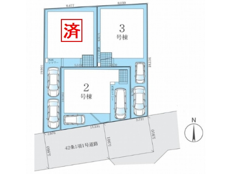 【仲介手数料０円】平塚市袖ケ浜4期　新築一戸建て　全3棟の区画図|平塚市袖ケ浜4期　新築一戸建て　全3棟