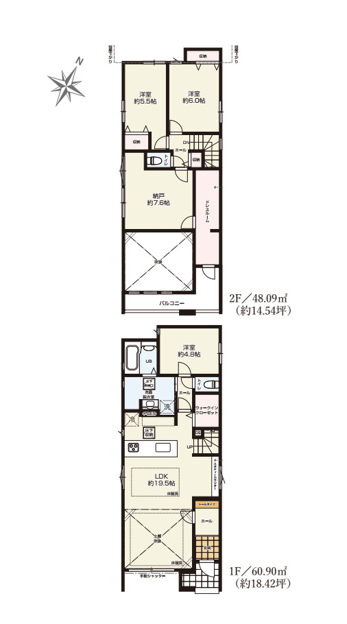 さいたま市見沼区南中丸　17期　新築一戸建て　KEIAI GRACE　02の間取り|【全3棟・2号棟】さいたま市見沼区南中丸　17期　新築一戸建て　KEIAI GRACE　02・3SLDK・土地面積148.25m2・建物面積108.99m2