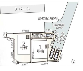【区画図】 | 伊勢原市沼目5丁目  1号棟 第26 | 1号棟　北東側約4.5ｍ位置指定道路（私道・持分有）　駐車並列2台（車種によります）　敷地面積36.4坪