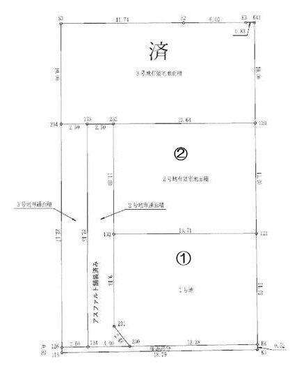 加古川市東神吉町砂部（全３）土地　2号地の土地図|2号地　有効宅地約45坪です。