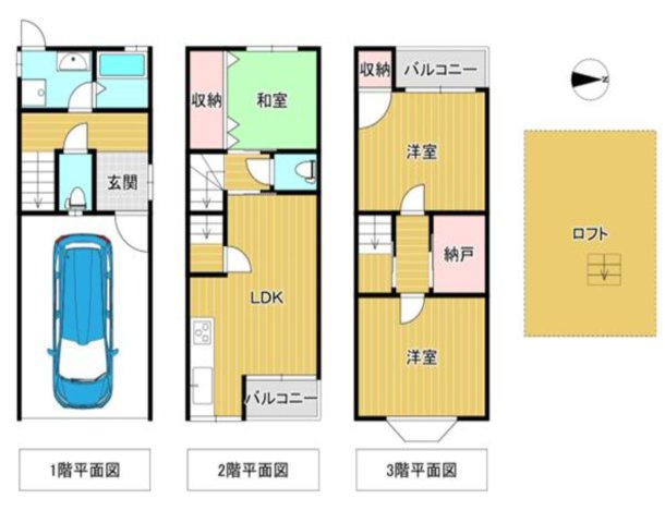 城東区鴫野西１丁目中古戸建の間取り|中古戸建　3LDK+S　土地面積：33.02平米　建物面積：99.10平米　東向き