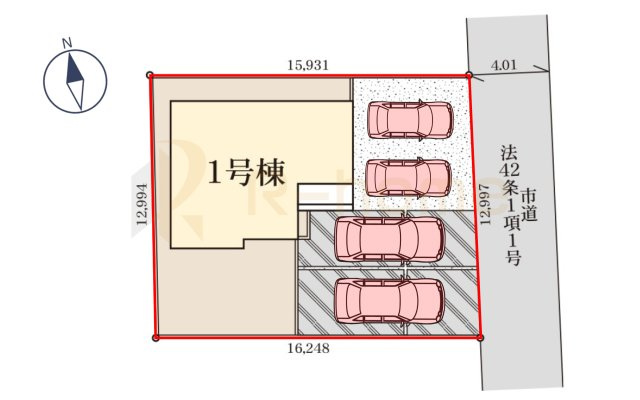 水戸市堀町第23　新築戸建て　1号棟の区画図|大きなお買い物だからこそ、メリット・デメリットを伝えさせて頂きます。
R-homeにお任せください♪