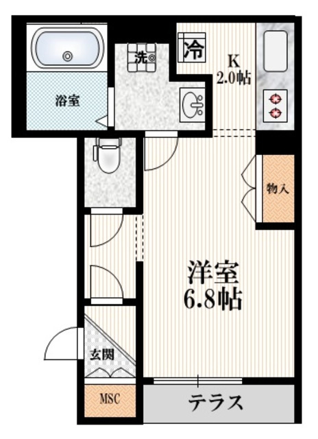 カルペディエムの間取り|設備充実の１Ｋタイプ
