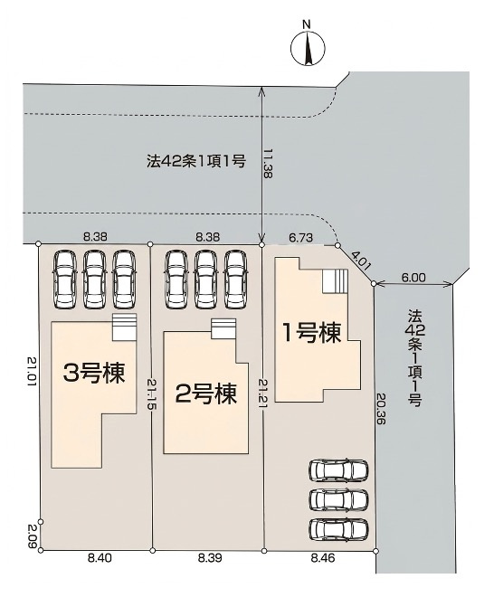[新築住宅] 東松山市五領町 全3棟の区画図