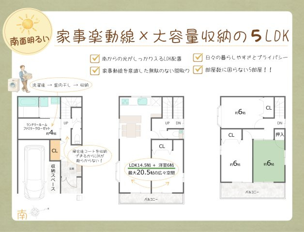 家事楽動線×片づけ場所大容量の５LDKの間取り