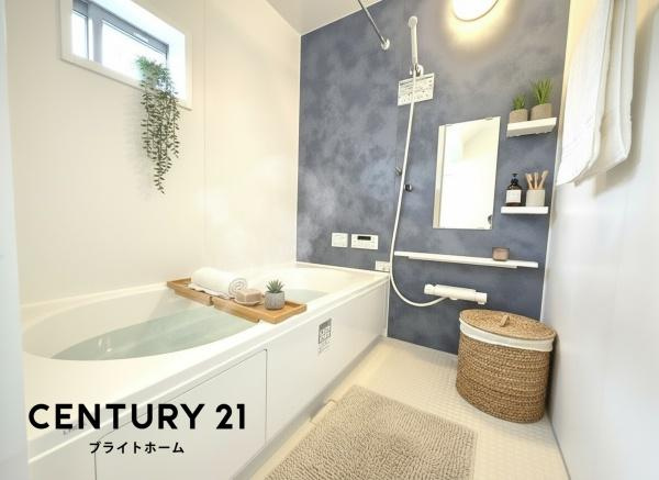 横浜市青葉区大場町の新築一戸建の浴室|広々としたバスルームで一日の疲れをいやして下さい！
※家具等はＣＧでの参考レイアウトです。