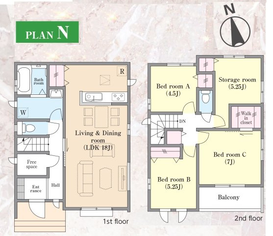 松戸市新松戸６丁目新築戸建【新松戸南小学校：4分】の間取り|N号棟：3LDK+S