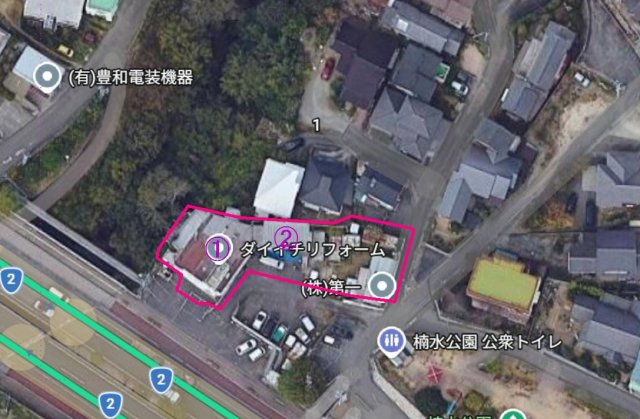 楠木バイパス沿い3階建店舗＋高床式2階建事務所（車庫付）の周辺