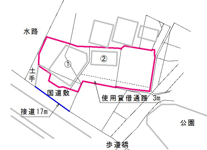 楠木バイパス沿い3階建店舗＋高床式2階建事務所（車庫付）の区画図