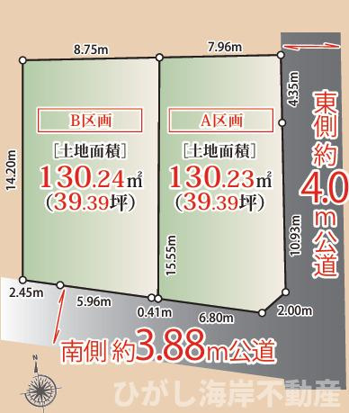 鎌倉市由比ガ浜1丁目　売地　全２区画の土地図|対象A区画