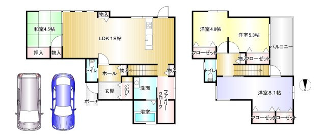 橿原市新口町　新築　モデルハウスの間取り|★玄関からすぐにファミリークロークへ♪帰宅後の『片付け動線』がスムーズな設計♪洗面・浴室も近く、毎日の家事効率をぐっと高めてくれます♪