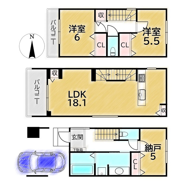 上京区寺今町 新築戸建(A号地)の間取り