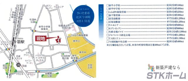 仲介手数料無料　さいたま市北区今羽町422-1　新築戸建　全8棟の地図|さいたま市北区今羽422-1付近